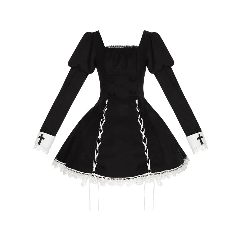 Original French Elegant Court Black Long Mermaid Dresses Op Autumn New Women's Slim Fit Lolita Long Sleeve Dress Gothic Dresses