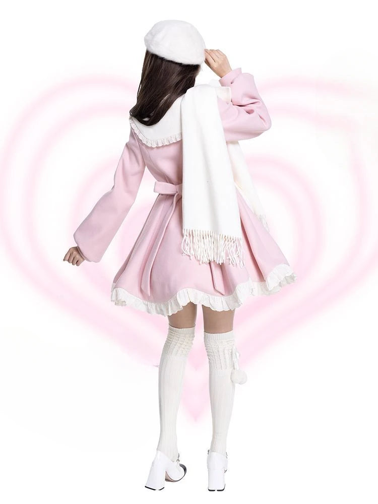 French Court Lolita Lace Patchwork Sweet Dress Coat Women Parisian Aesthetic Contrast Color Dresses Elegant Cute Party