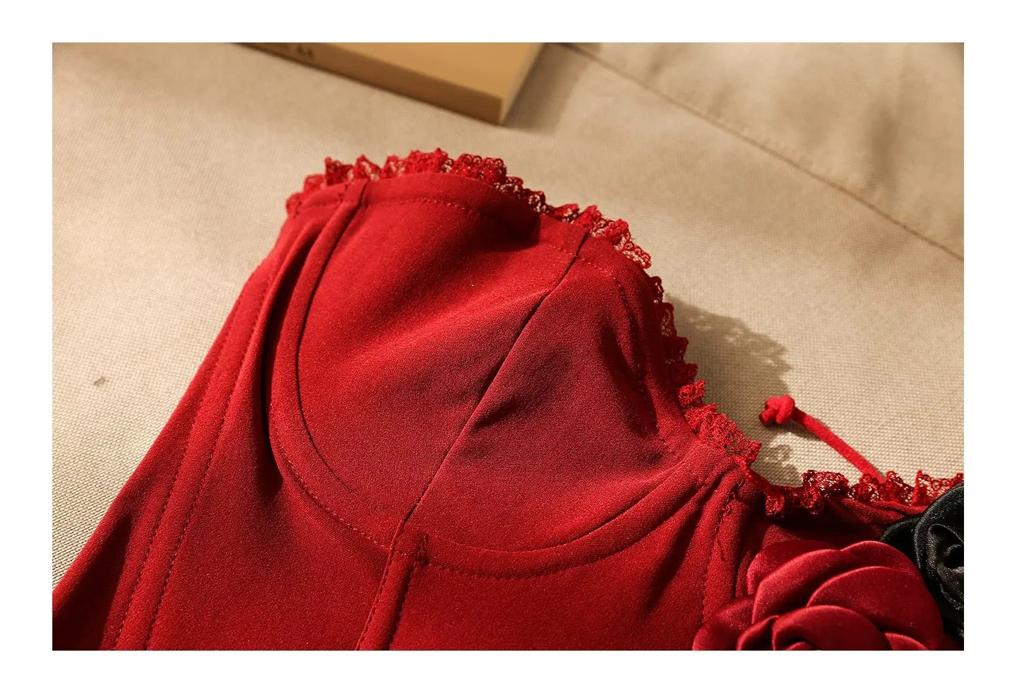 Palace-style elegant red 3D floral corset, stylish solid color corset for hot girls, performance party and evening wear