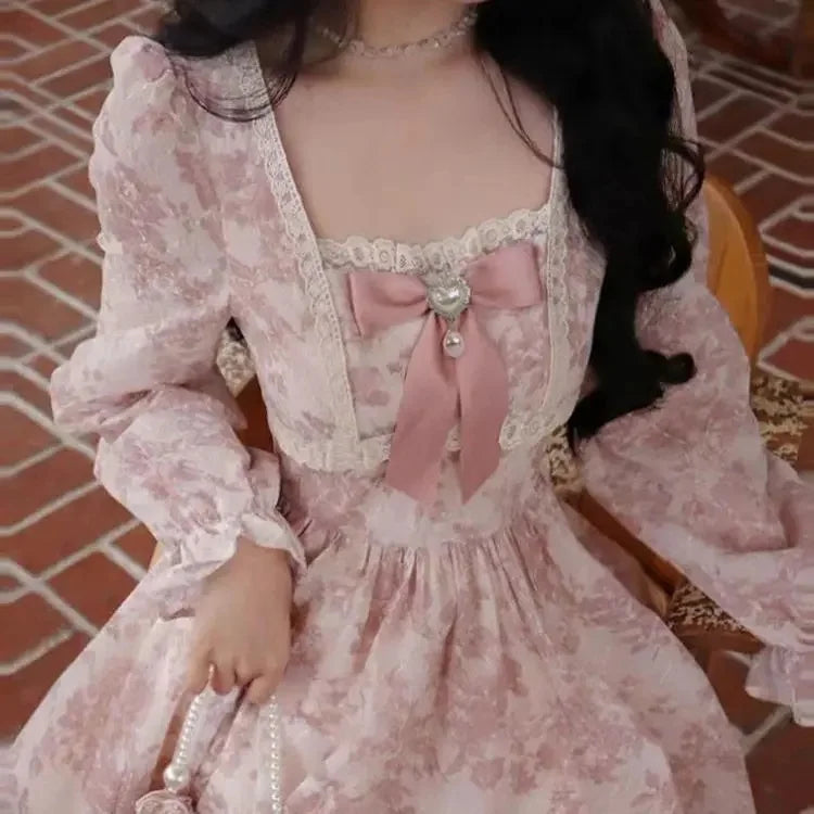 Gentle French Style Sweet Long Sleeve Dress Women's Four-way Stretch Inner Cloth Autumn New Arrival Fairy Tale System Dress