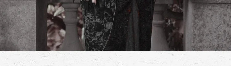 Gothica Original Design Vampire Black Red Dress Lace Patch Gothic Velvet Trumpet Sleeveless Sexy X-Long Dress Halloween