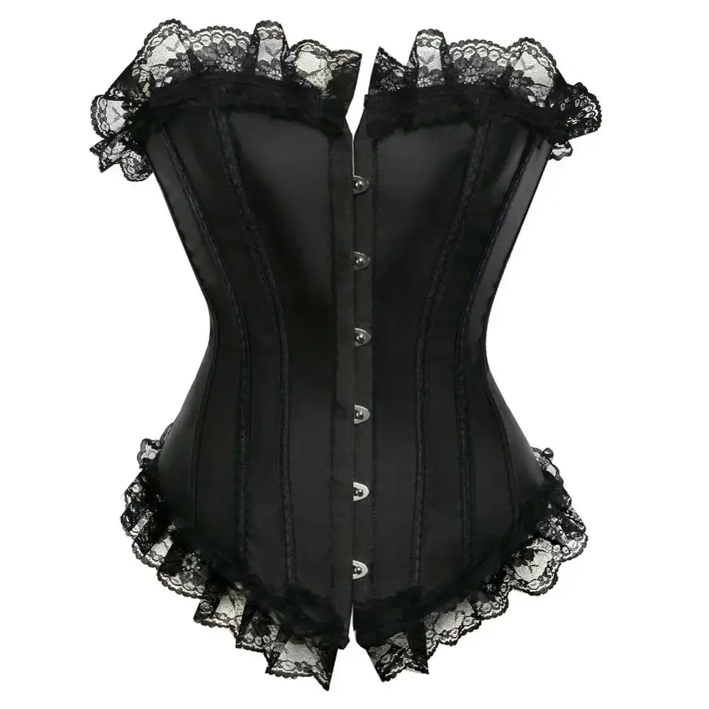 Woman Corset Sexy Satin Bustier Lace Up Boned Overbust Lace Trim Bustiers Stripe Corsets Fashion Corsage Party Costume Plus Size