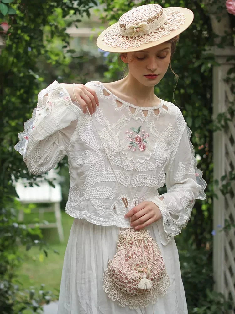 Lianer Art Hand-stitched Hollow Out Mori Kei Weaven Bags