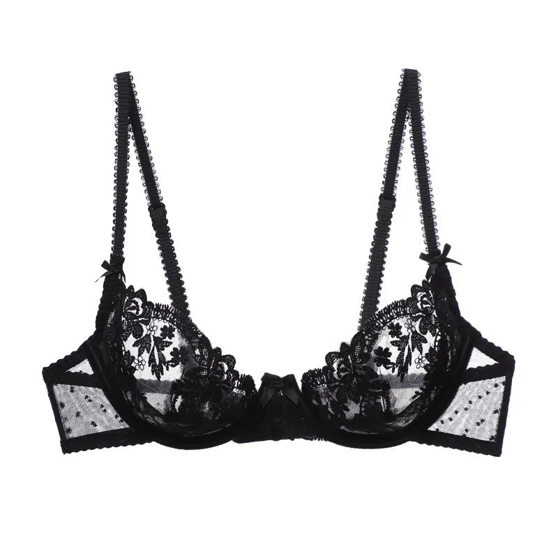 The Jardin Floral Lace Bra & Brief Set | Push-Up Underwire 3/4 Cup | Lace Lingerie | Black & White | Parisian Princess