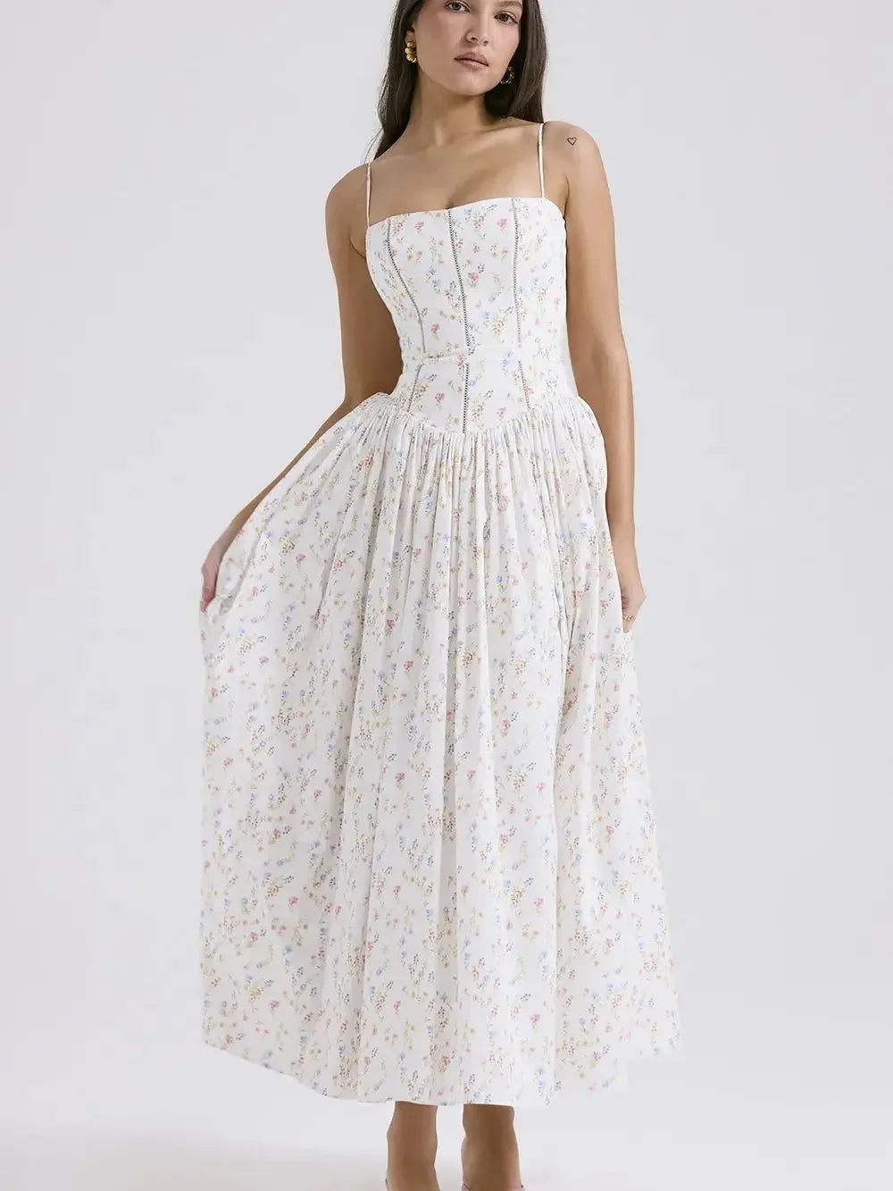 The Saint-Tropez Knotted Gown | French Corset-Detail Spaghetti Strap Mini | Flowy White Summer Beach Dress | Parisian Princess