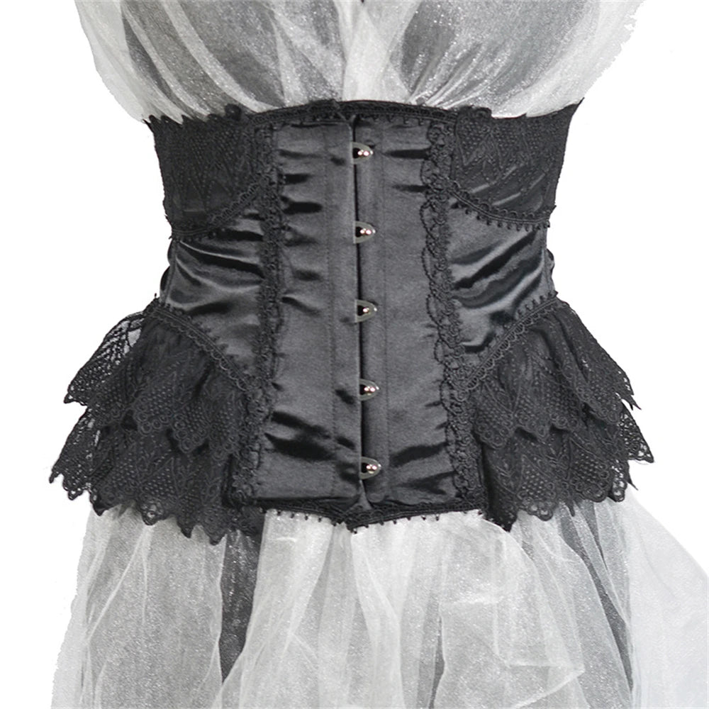 Women Short Steel Bones Floral Lace Underbust Corset Sexy Wedding Evening Dress Corsets Luxury Court Princess Cosplay Lolita