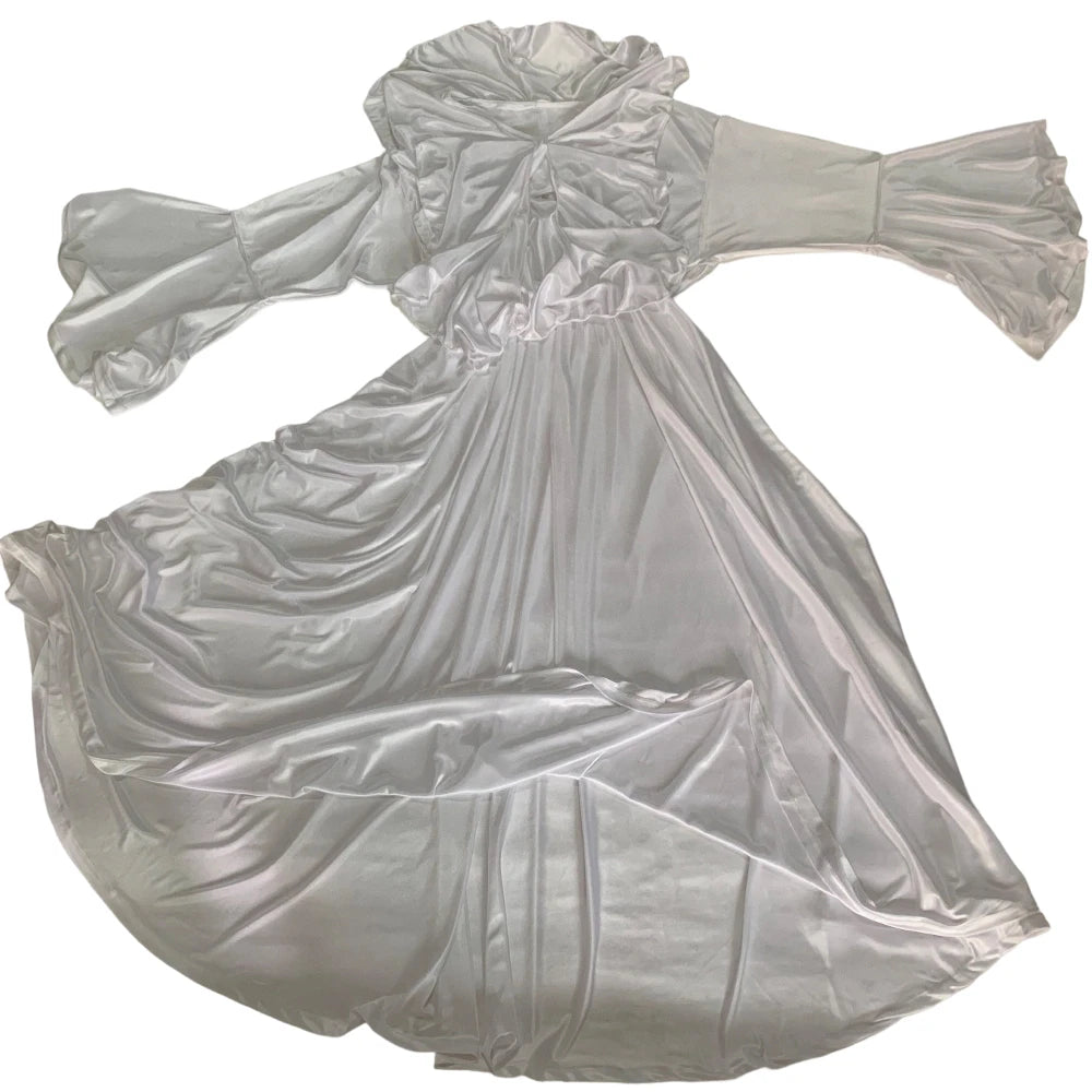 The Petit Trianon Ice Silk Sleep Gown | Glossy Satin Ruffle Maxi | Butterfly Sleeve Nightdress | Parisian Princess