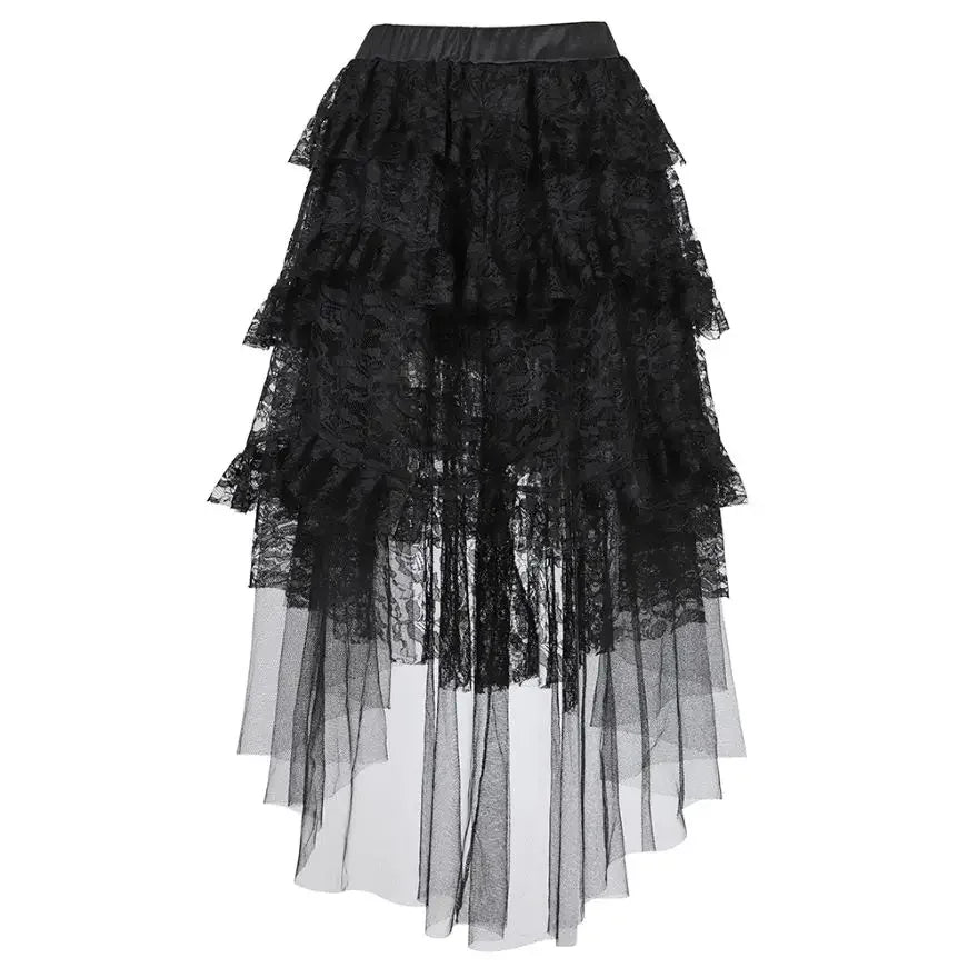 The Midnight Waltz High-Low Gown: A Parisian Noir Masterpiece | Layered Lace & Tulle Asymmetrical Skirt (XS-6XL) | Parisian Princess