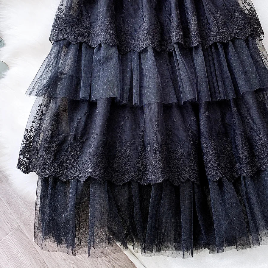 The Parisian Mesh Ankle Gown | French Elegant Knit Lace Dress | Acetate A-Line All-Season | Parisian Princess
