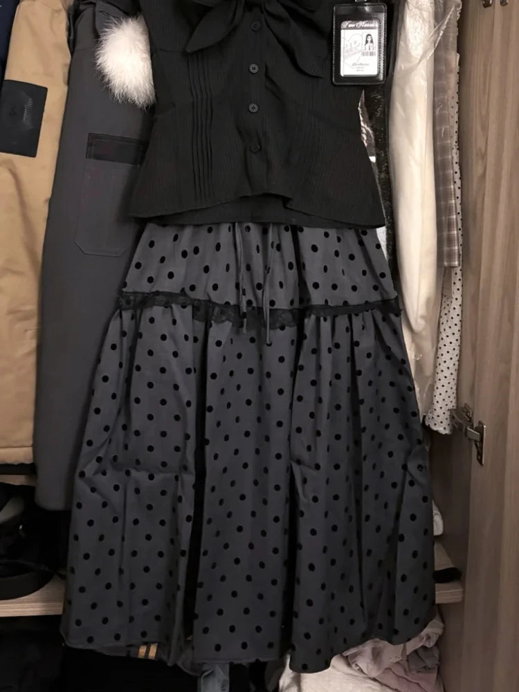 La Baronne Grey Polka Dot Midi | Vintage Pocket Skirt | French Retro Mid-Calf Skirt | Parisian Princess
