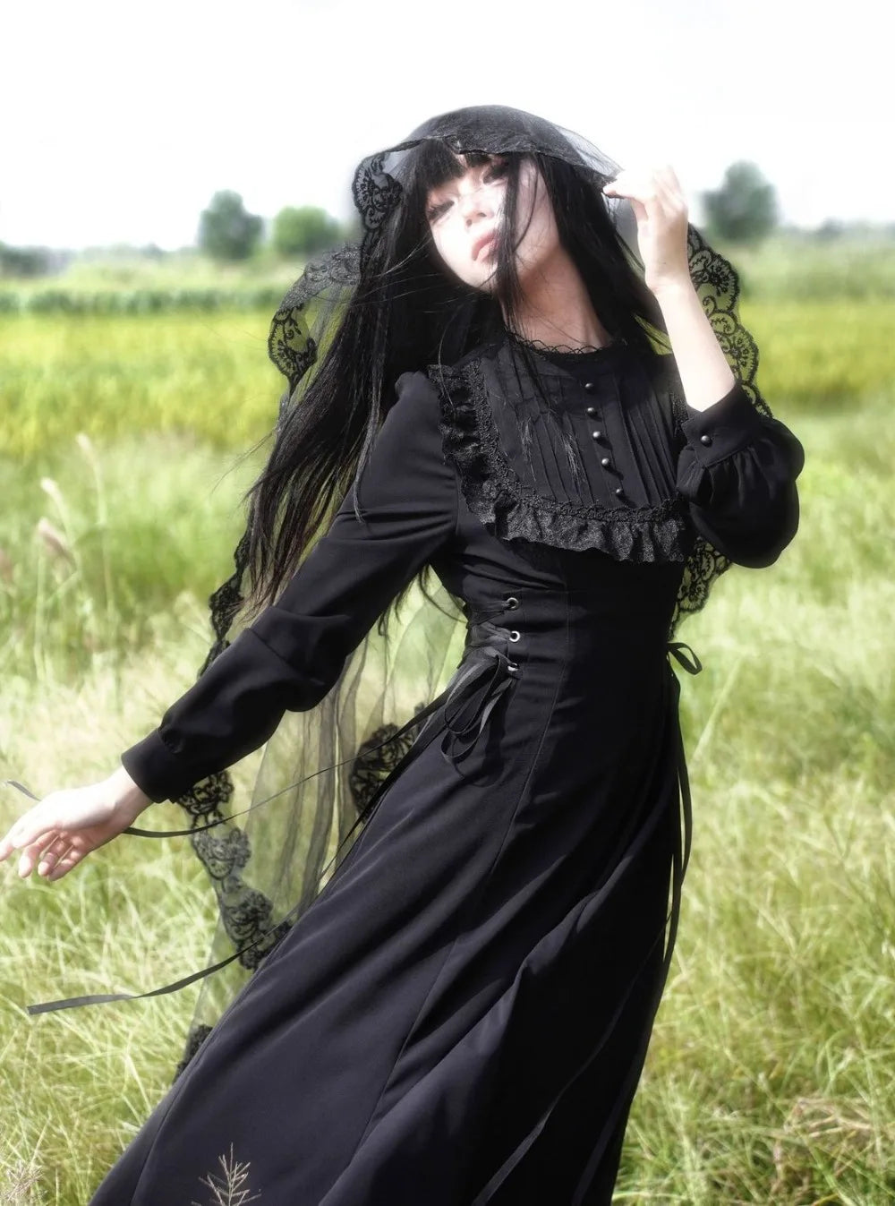 Coalfell French Gentle Heavy Engineering Dress Design Fall and Winter Long-sleeved New Waist Lace Thin Temperament Long Dress