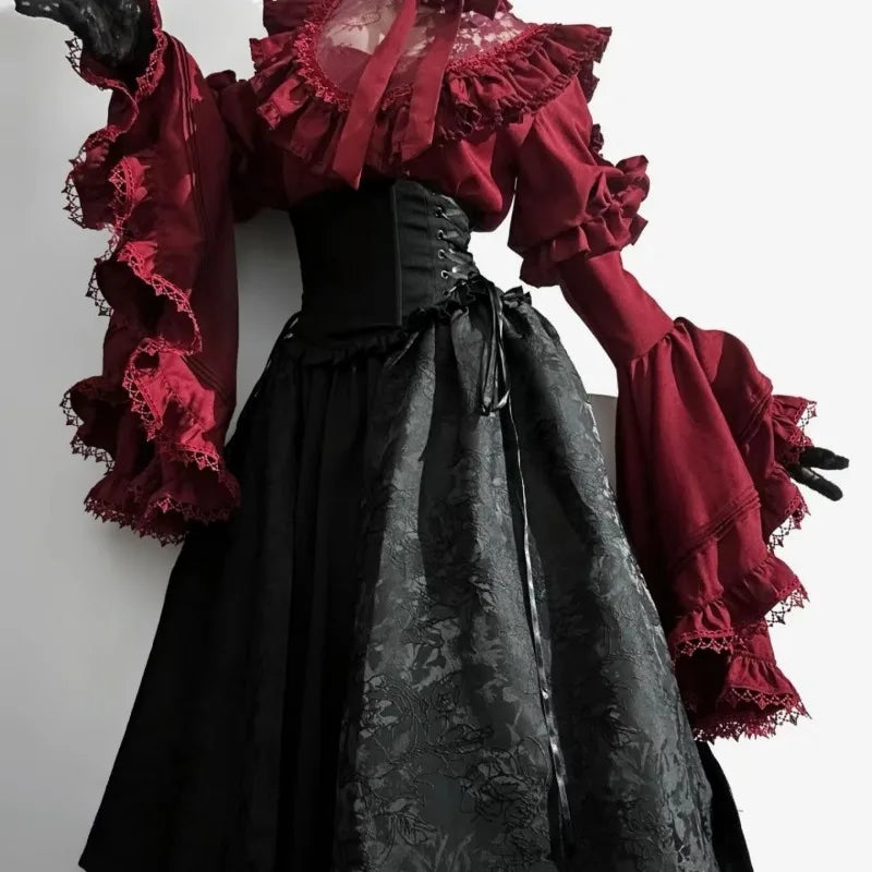 Lolita Style White Blouses Women 2025 Camisas De Mujer Patchwork Lace Flare Sleeve Shirt Y2k Tops Casual Fashion Japanese Blouse