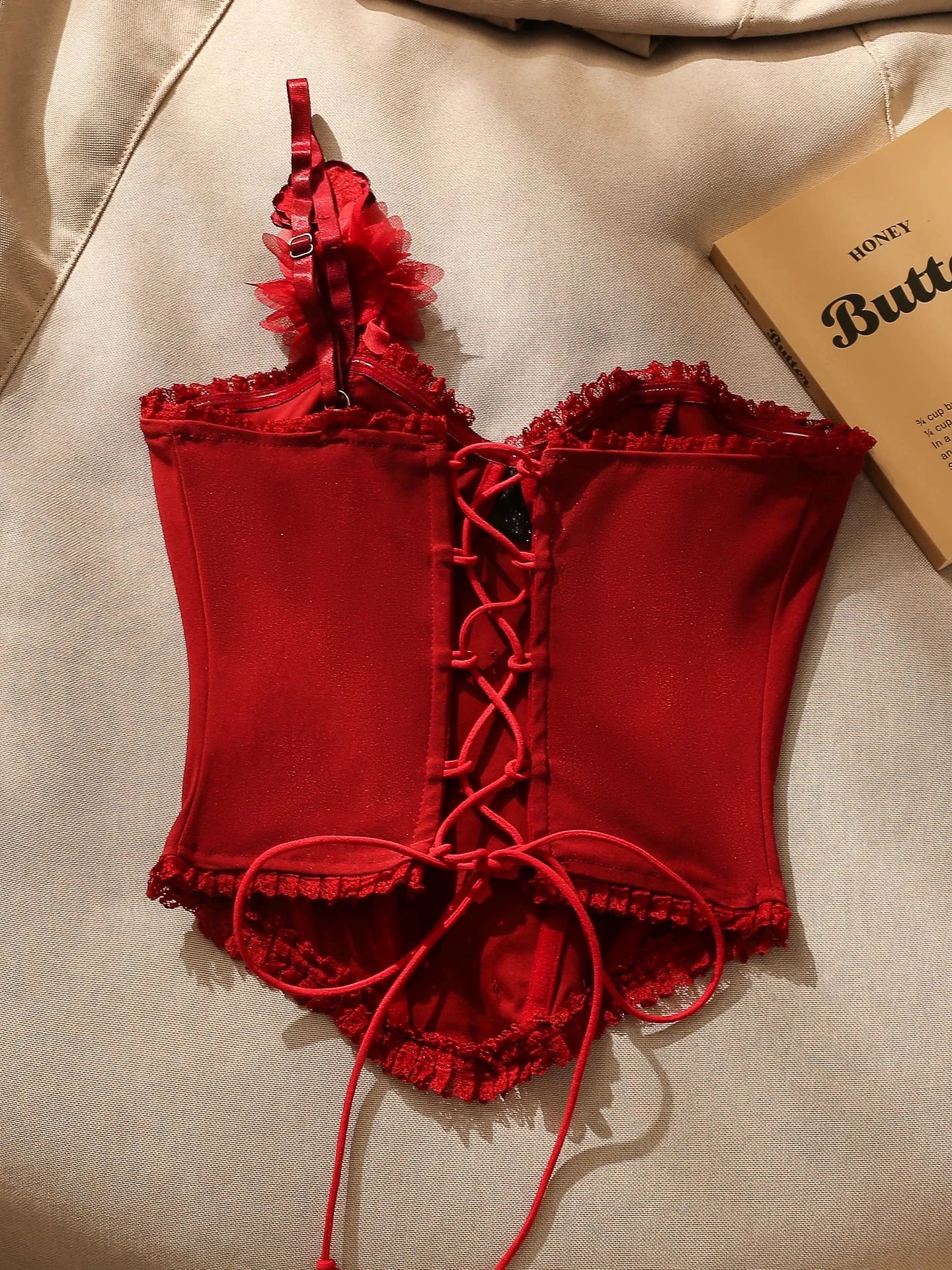 Palace-style elegant red 3D floral corset, stylish solid color corset for hot girls, performance party and evening wear