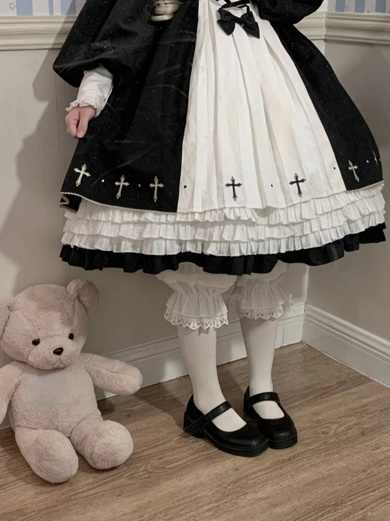 French Sweet Lolita Safety Short Pants Women Parisian Ruffleds Knickers Cotton Elastic Waist Victorian Bow Shorts Cute Bloomers