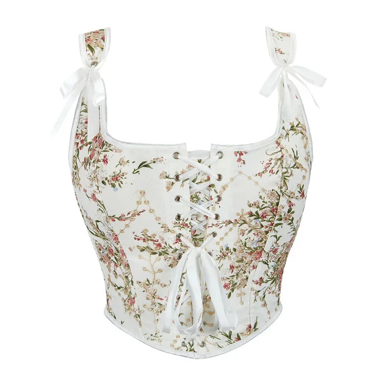 Vintage Women Corset with Straps Gothic Overbust Bustier Vest Lace Up Boned Jacquard Corset Crop Tops