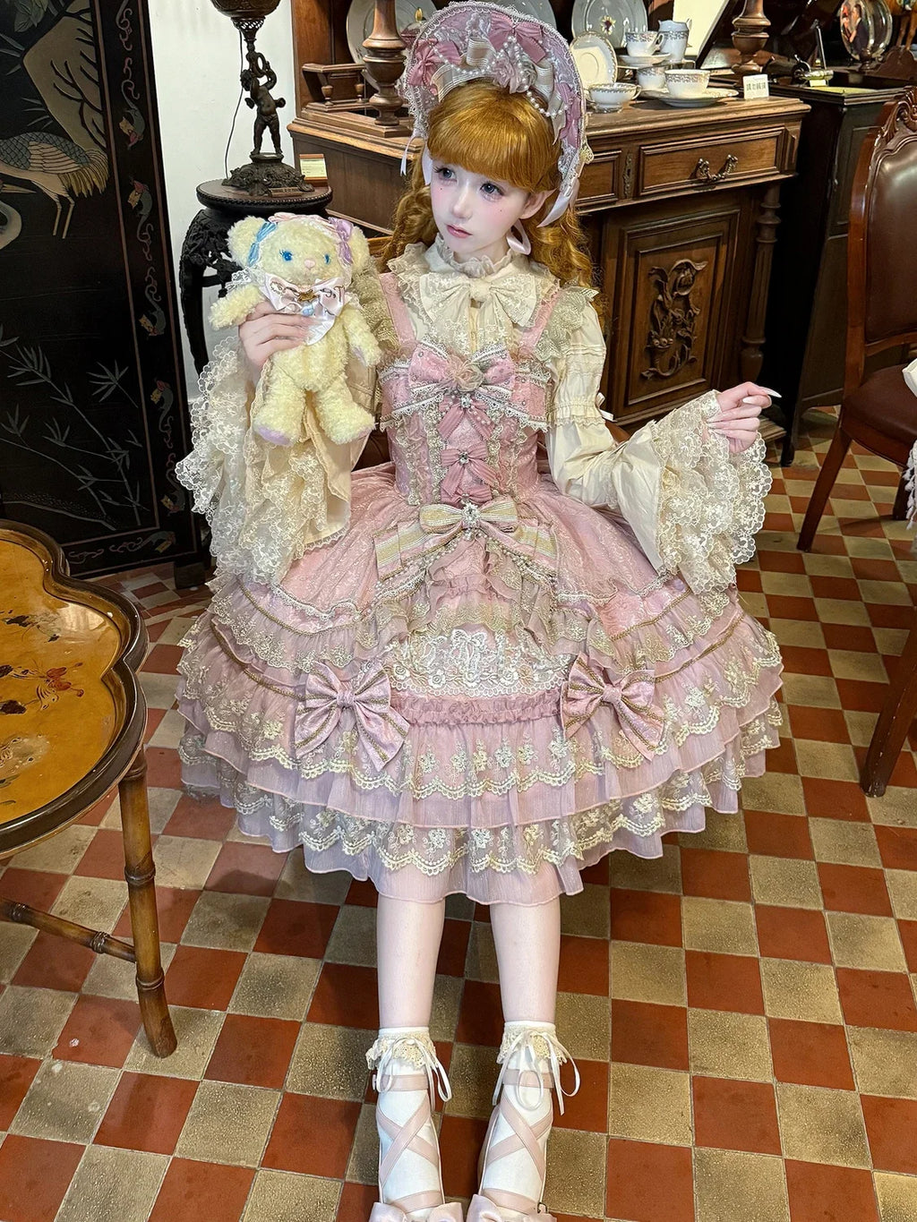 Original Gothic Cos Suspender Dress Jsk Summer New Female Slim-Fit Elegant Cute Bow Cake Dresses Women's Lolita Birthday Dress