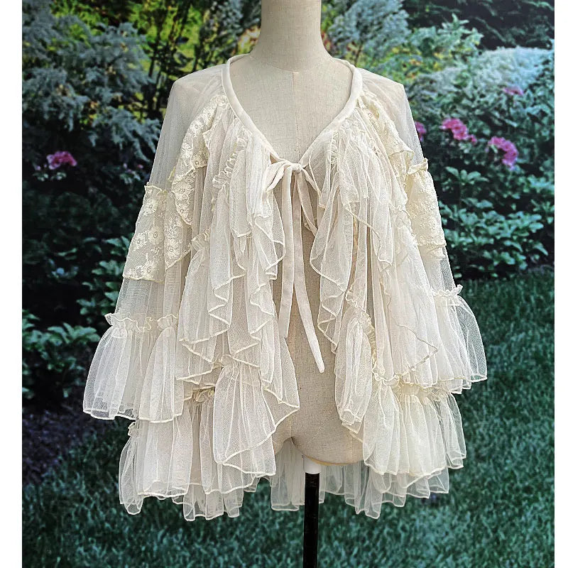 The Swan Lake Ruffled Cover-Up | Double-Layer Asymmetrical Mesh Skirt | Sweet Lolita Waist Curtain | Parisian Princess