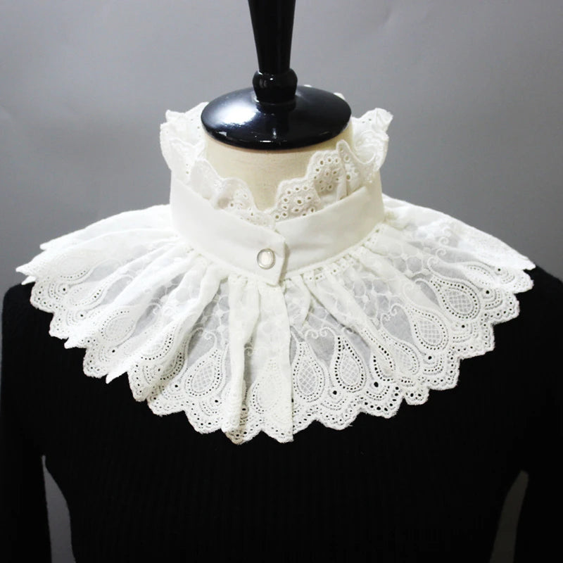 Elegant Hollow Embroidery High Collar Shawl Ruffled Fake Collar White Scarf Half Shirt Decorative Stand Collar