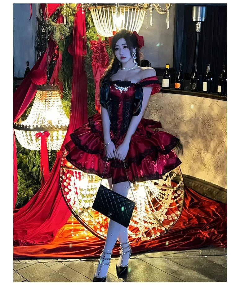 Princess Romantic Date Anniversary Wedding Party Pink Dress Girls Women's Sweet Lolita Halter Off-Shoulder Ball Gown Dresses