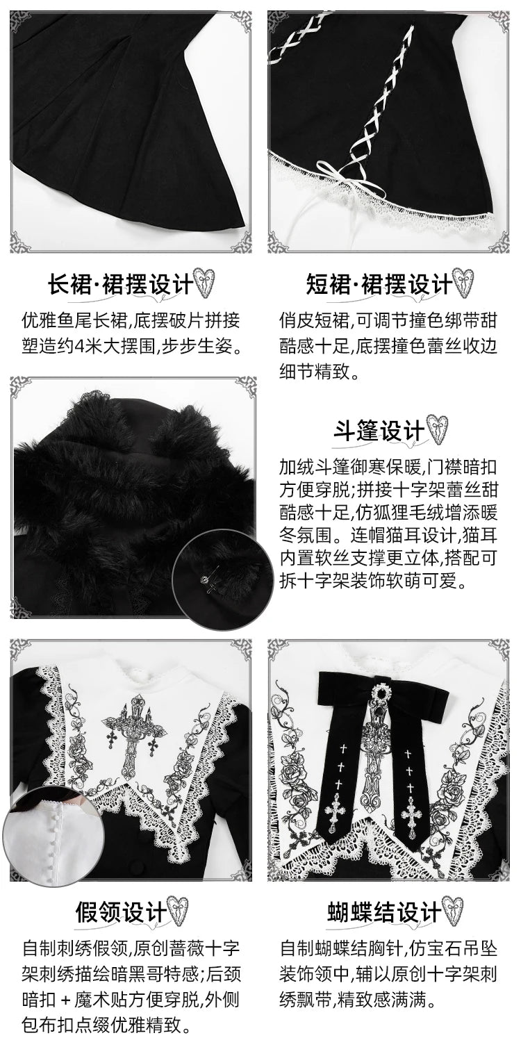 Original French Elegant Court Black Long Mermaid Dresses Op Autumn New Women's Slim Fit Lolita Long Sleeve Dress Gothic Dresses