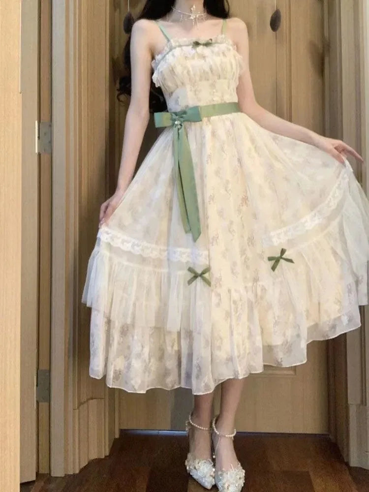 Sweet Gentle Loose Floral Camisole Dress for Women+ Y2k Long Sleeve Sun Protection Cardigan 2026 Summer New Two Piece Sets