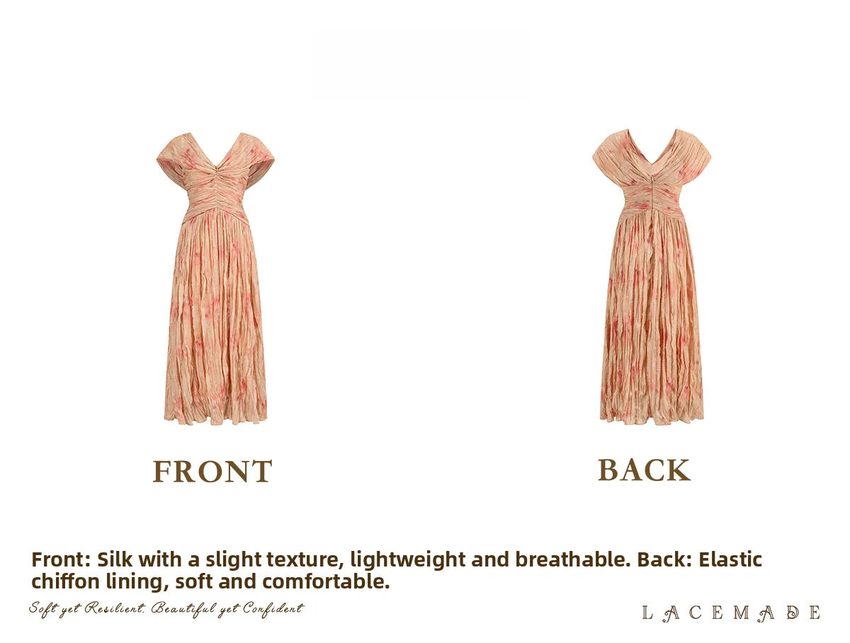 The Caprician Sunset Oil Painting Gown | Coral Shimmer Fairy Skirt | 3/4 Sleeve A-Line Dress | Parisian Princess
