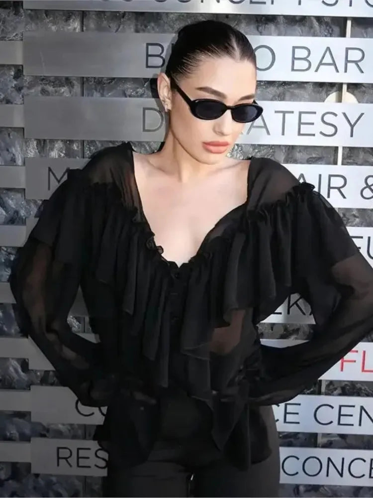The Éclat Summer Tiered Blouse | French V-Neck Gauze Top | Ethereal Loose Fit Manteau | Parisian Princess