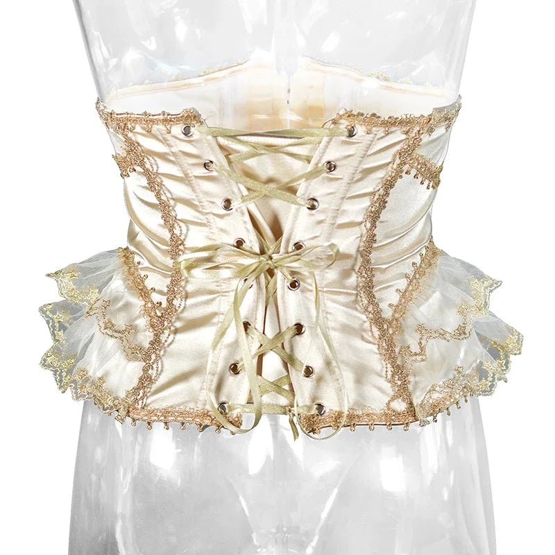 Women Short Steel Bones Floral Lace Underbust Corset Sexy Wedding Evening Dress Corsets Luxury Court Princess Cosplay Lolita