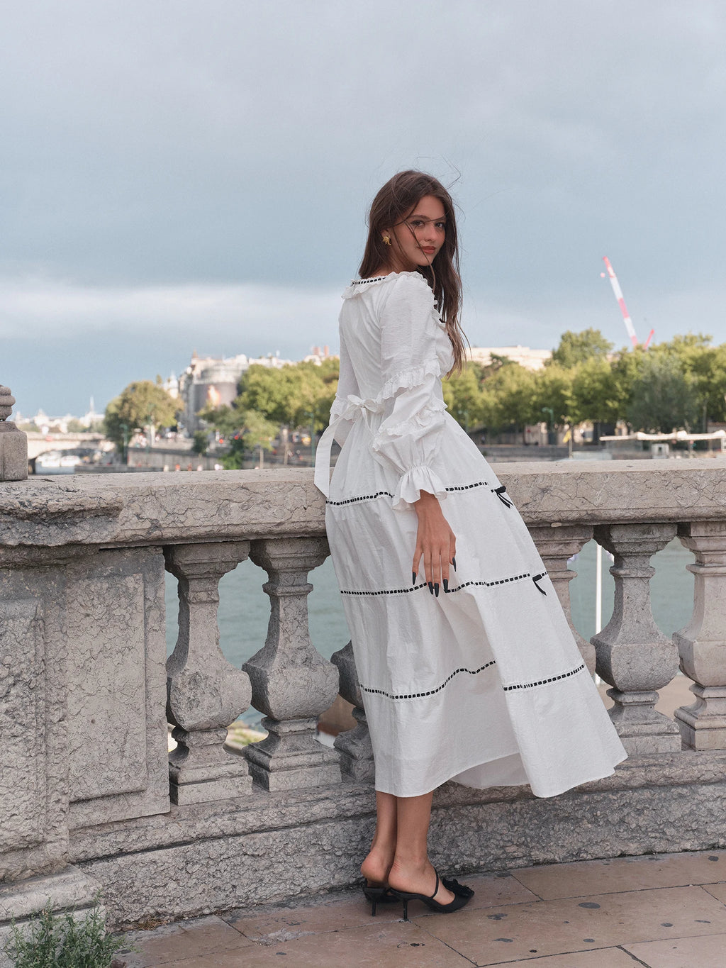 Gothica Parisian Fall White Maxi Dress Women Vintage Elegant Slim Lace Collar Long Sleeve French Halloween Dress