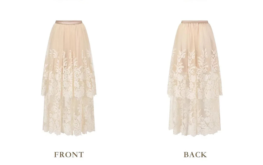 The Rosebud Versailles Lace Set | Pink Bustier & Shimmer Beige Maxi Skirt | Embroidered Two-Piece Gown | Parisian Princess