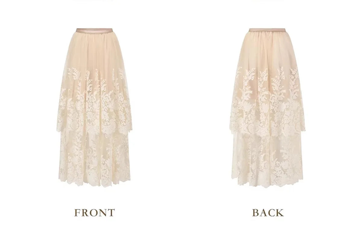 The Rosebud Versailles Lace Set | Pink Bustier & Shimmer Beige Maxi Skirt | Embroidered Two-Piece Gown | Parisian Princess