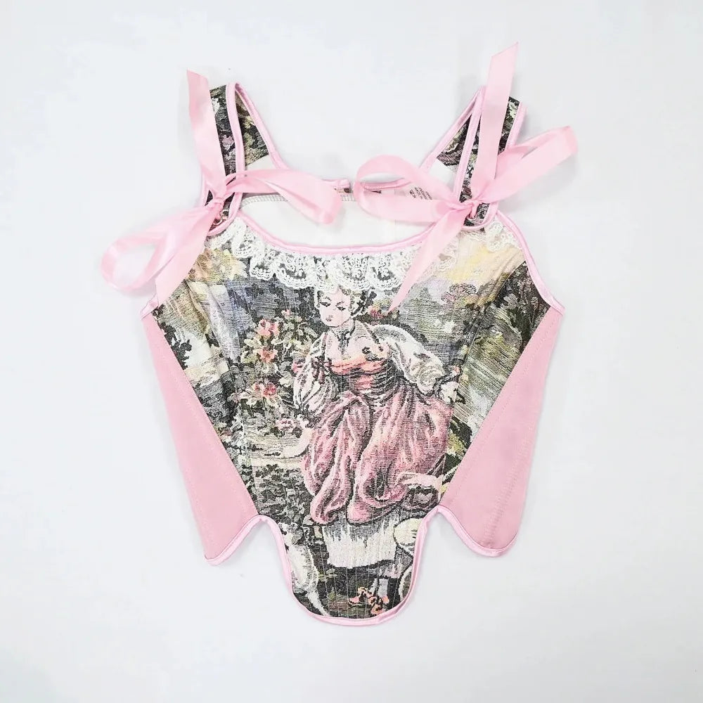 The Versailles Duchess Lace-Up Pink Bustier | French Lolita Overbust Corset | Vintage Bodice Crop Top | Parisian Princess