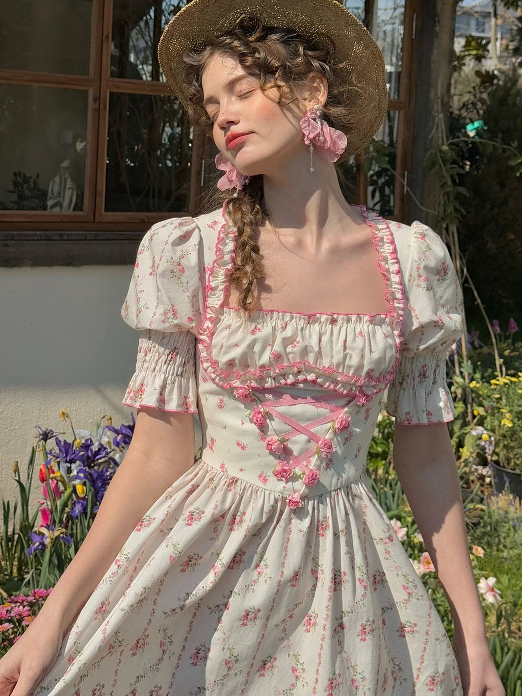 The Giverny Floral Cotton Gown | Square Neck Puff Sleeve Midi | French Countryside Prairie Dress | Parisian Princess