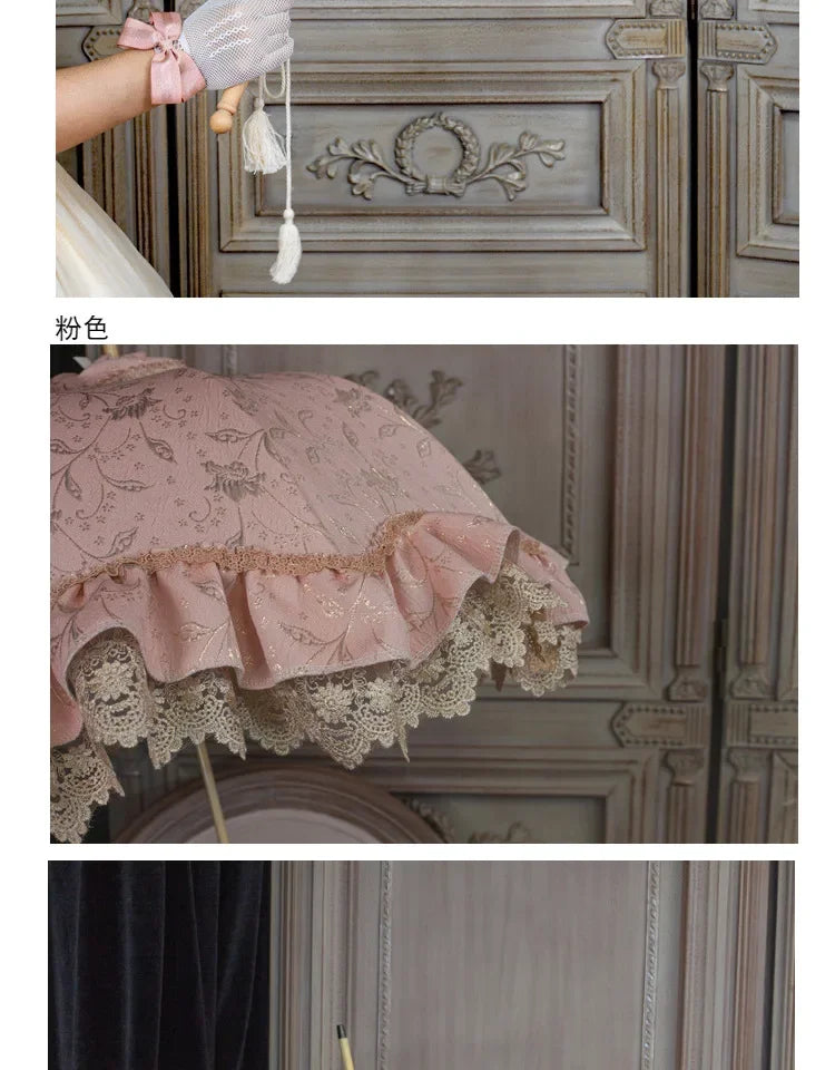 Satin and Lace Long Handle Umbrella | Handmade Victorian Parasol & Princesscore Sunshade | Parisian Princess