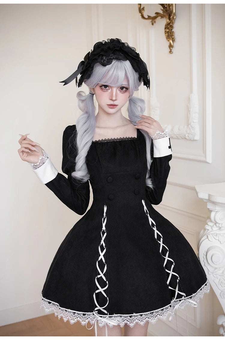 Original French Elegant Court Black Long Mermaid Dresses Op Autumn New Women's Slim Fit Lolita Long Sleeve Dress Gothic Dresses