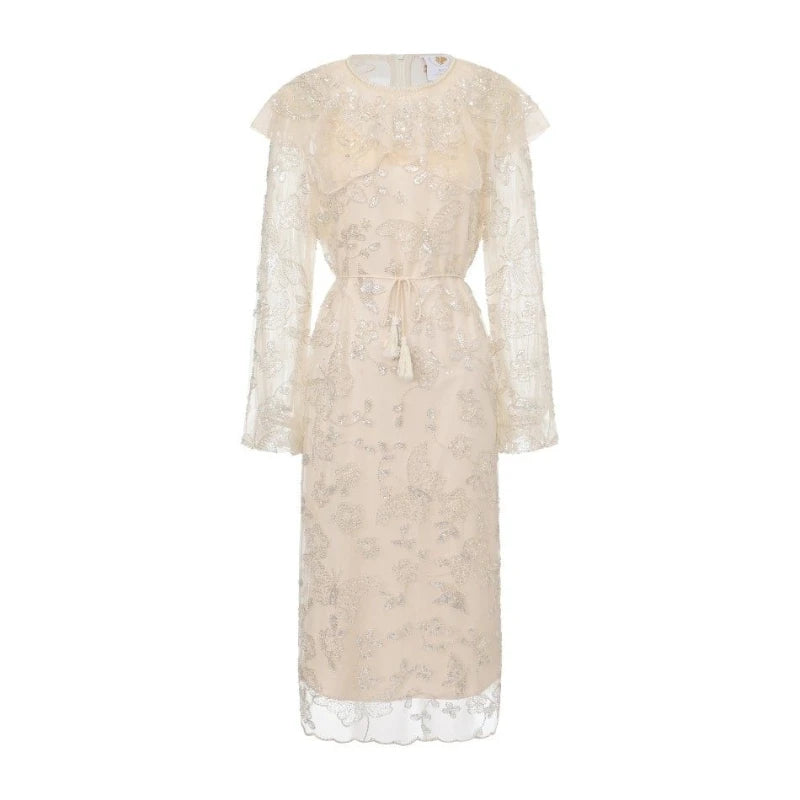 The Tuileries Summer Dream | Elegant Loose Luxury Embroidery Gown | Glittering Sequin Butterfly Pattern Midi | Parisian Princess