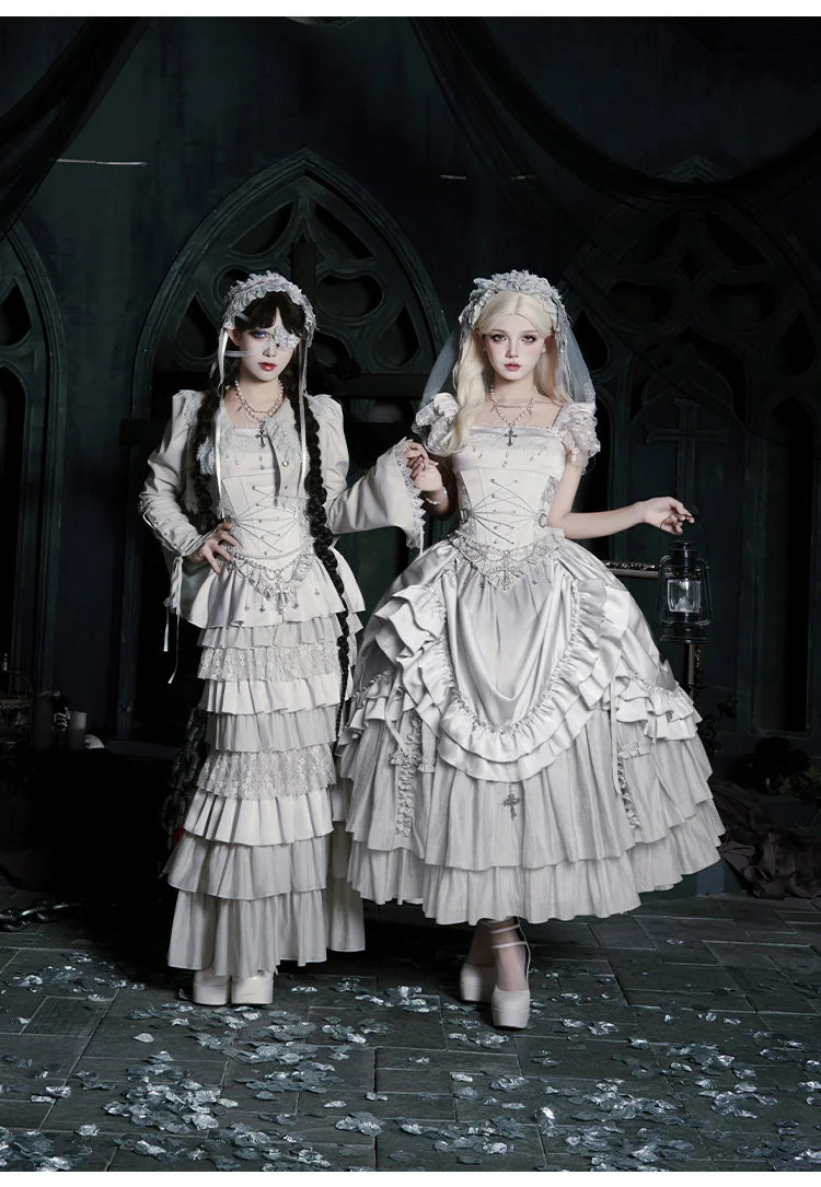 Gothica Signature Long Split Dress New Womens French Elegant Court Style Heavy Industry Lolita Dress Fishbone Corset Skirt Shirt Set