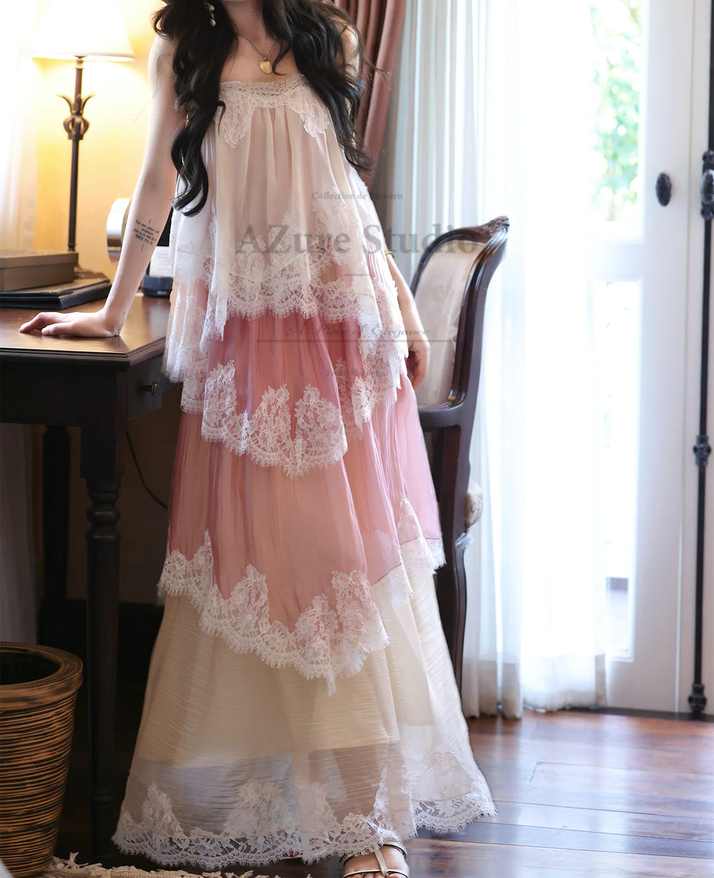 The Chantilly Gradient Lace Gown | Strapless Heavily Embellished Maxi | Vintage Gathered Skirt | Parisian Princess