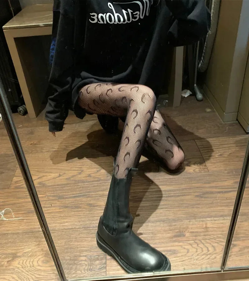 Lolita Girls Cute Heart Print Tights for Women Sexy Gothic Punk Magical Spider Web Mesh Fish Net Pantyhose Body Stockings