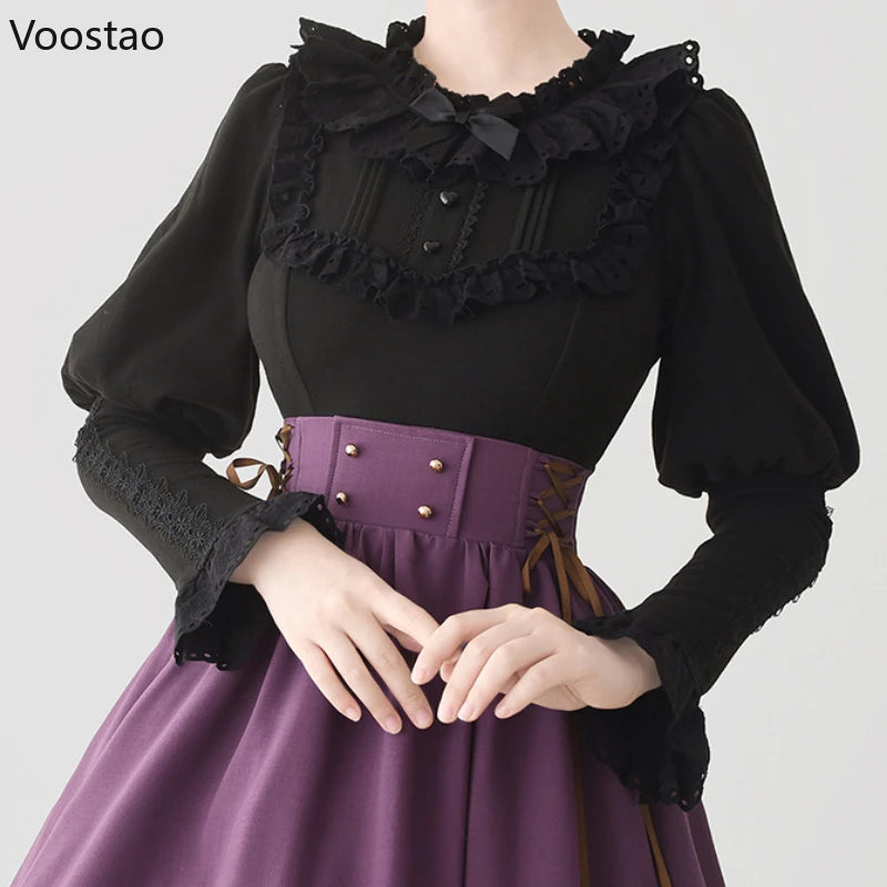 The Chantilly Lace Gigot Blouse | Parisian Lolita Ruffled Shirt | Peter Pan Collar Puff Sleeve Top | Parisian Princess
