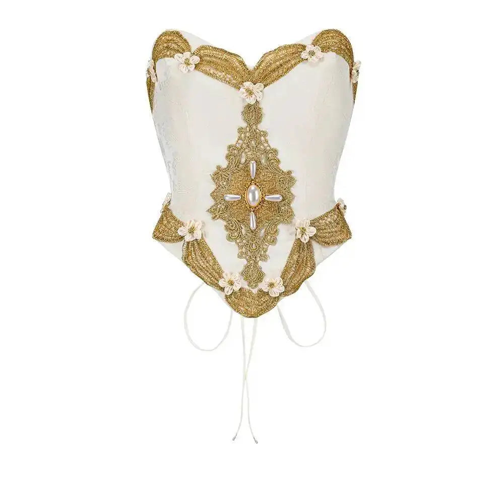Parisian Palace Style Strapless Corset Gold Tassel Layered French Dress Women Dress