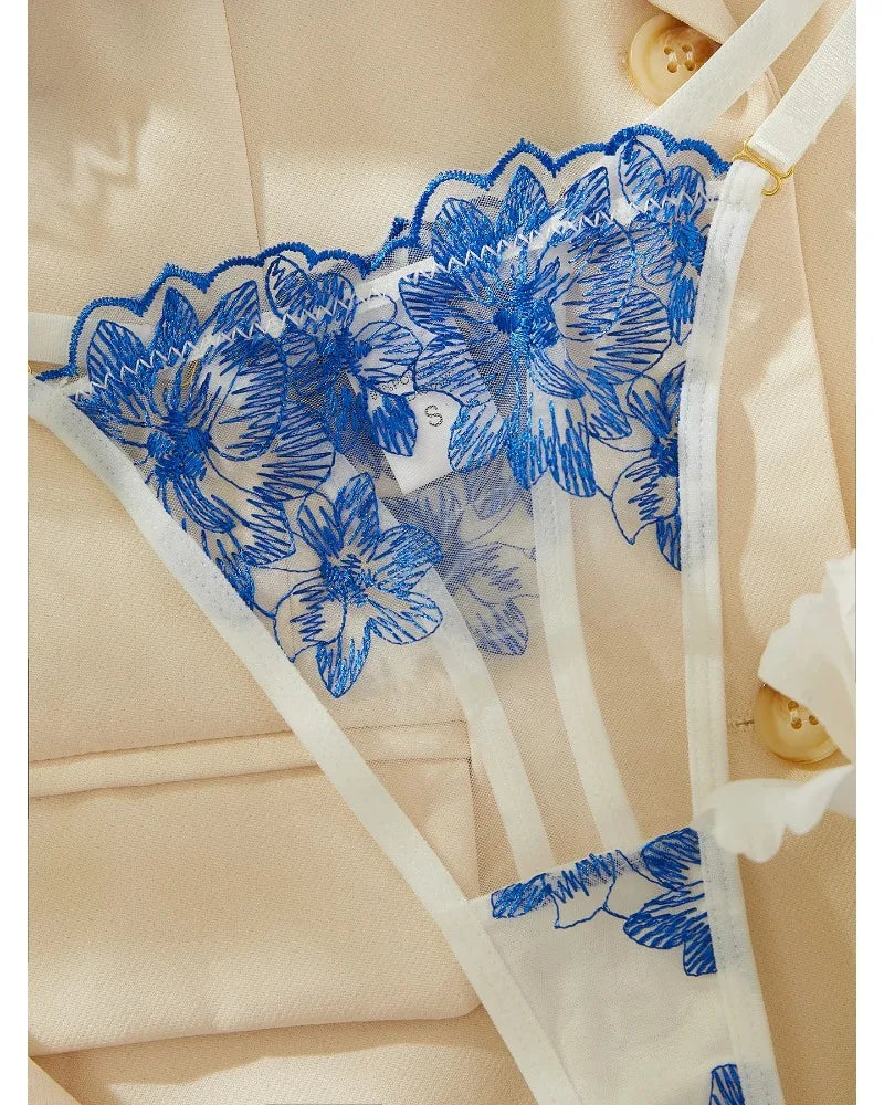 Parisian Blue Lingerie Set Blue Sexy Comfortable Lingerie Set For Women Simple Sexy Perspective Lace Pure Lingerie Suit