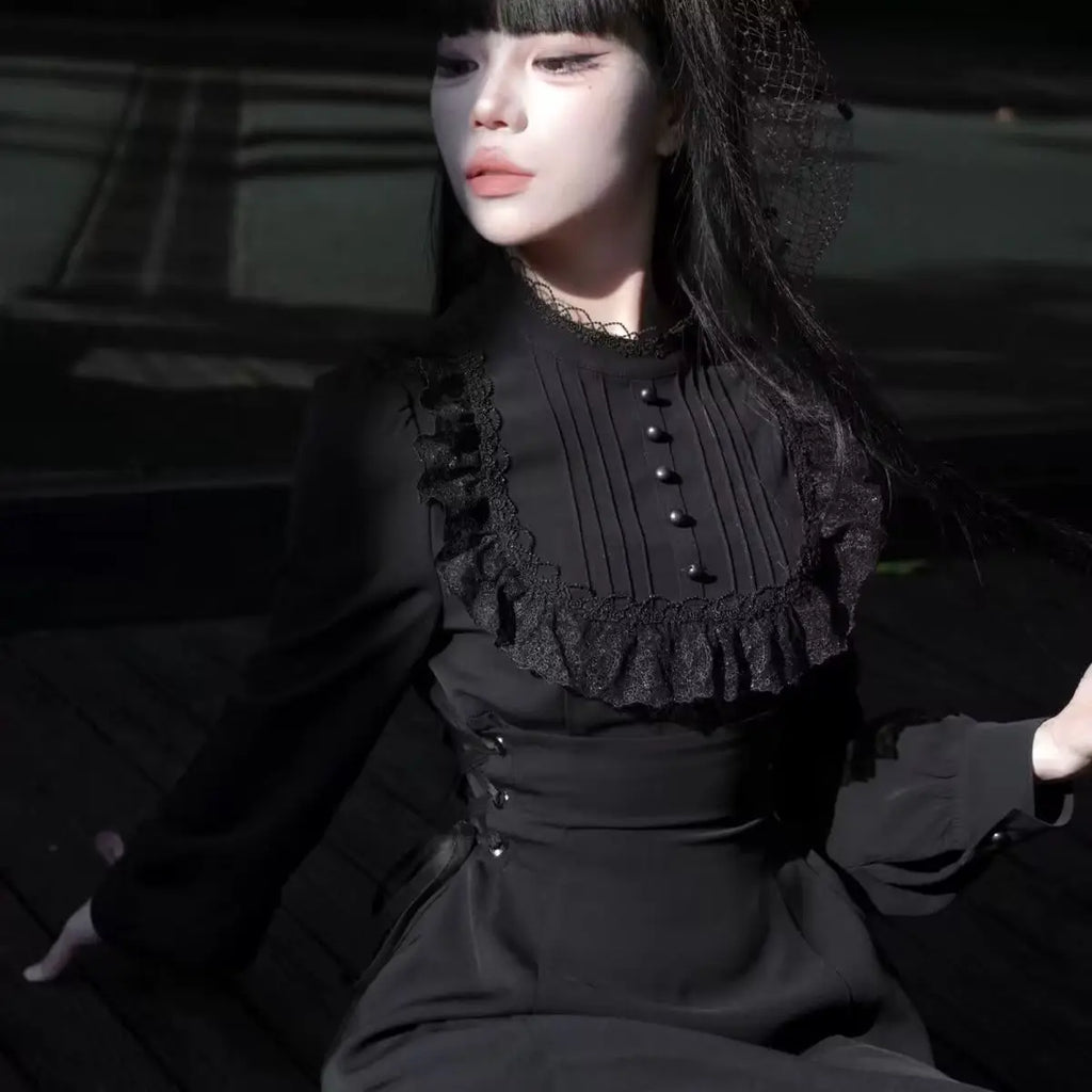 Coalfell French Gentle Heavy Engineering Dress Design Fall and Winter Long-sleeved New Waist Lace Thin Temperament Long Dress