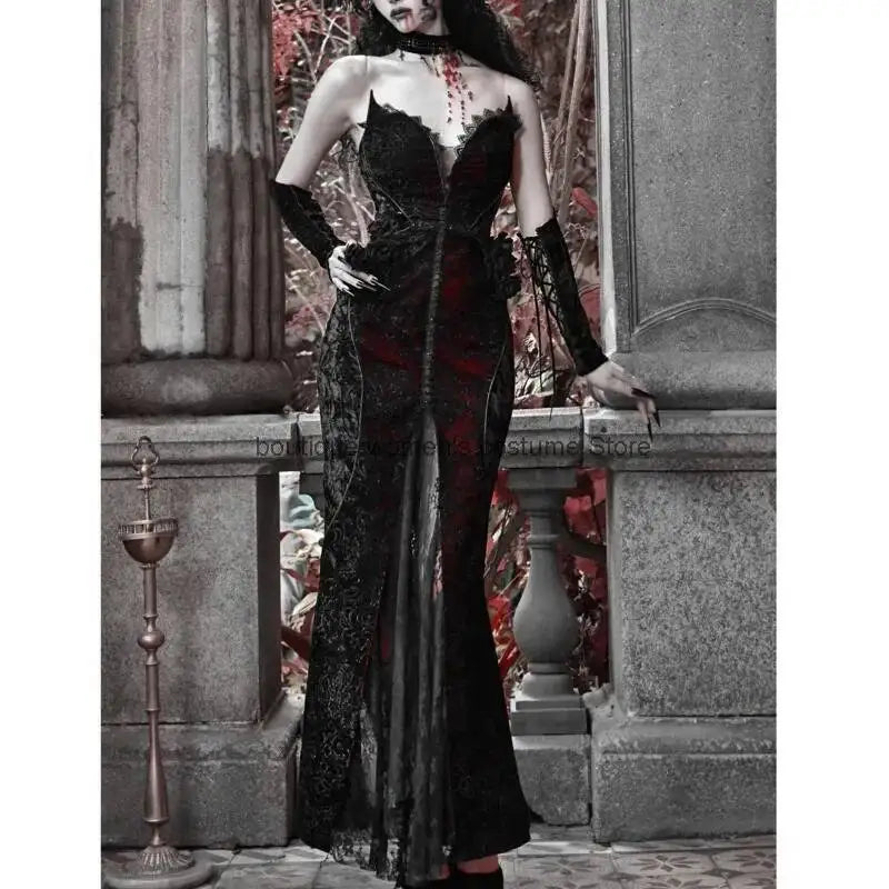 The Scarlet Blood Peak Manteau | French Gothic Dark Heart Velvet Gown | Glitter Mermaid Cosplay Dress | Winter 2024 Atelier Collection