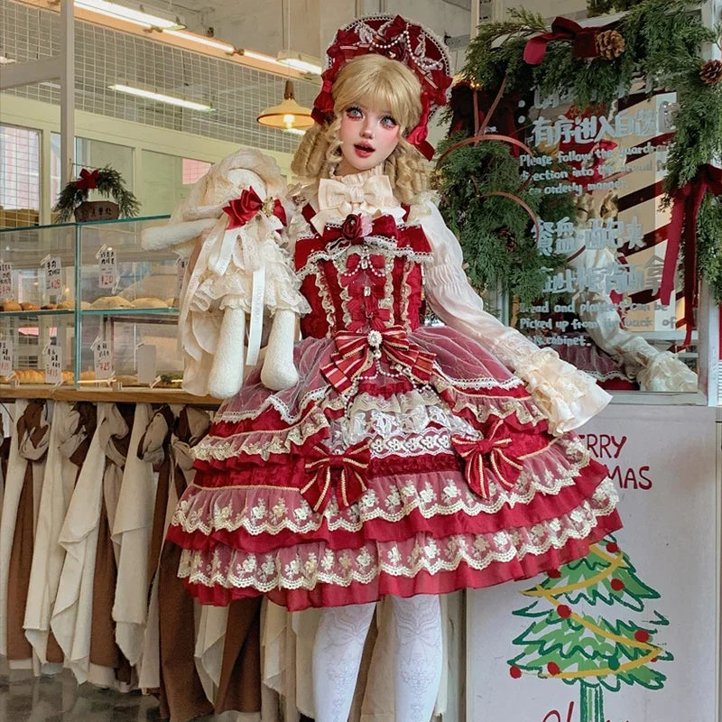 Original Gothic Cos Suspender Dress Jsk Summer New Female Slim-Fit Elegant Cute Bow Cake Dresses Women's Lolita Birthday Dress