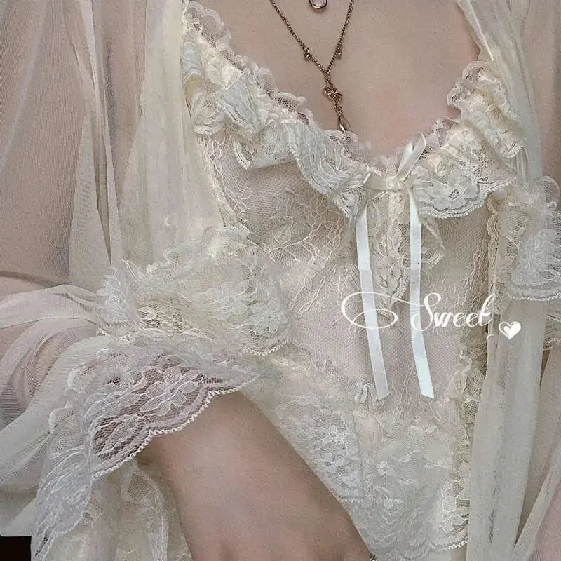 Vintage Female Court Style Thin Tulle Robe/Nightdress Ladies Princess Nightgowns Fairytale Pajamas Sleepwear Women's Clothing