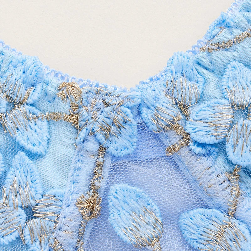The Azure Bloom Camisole | French Floral Embroidery Ultra-Thin Corset Bra | Sexy Slim-Fit Rayon Lace Vest | Parisian Princess
