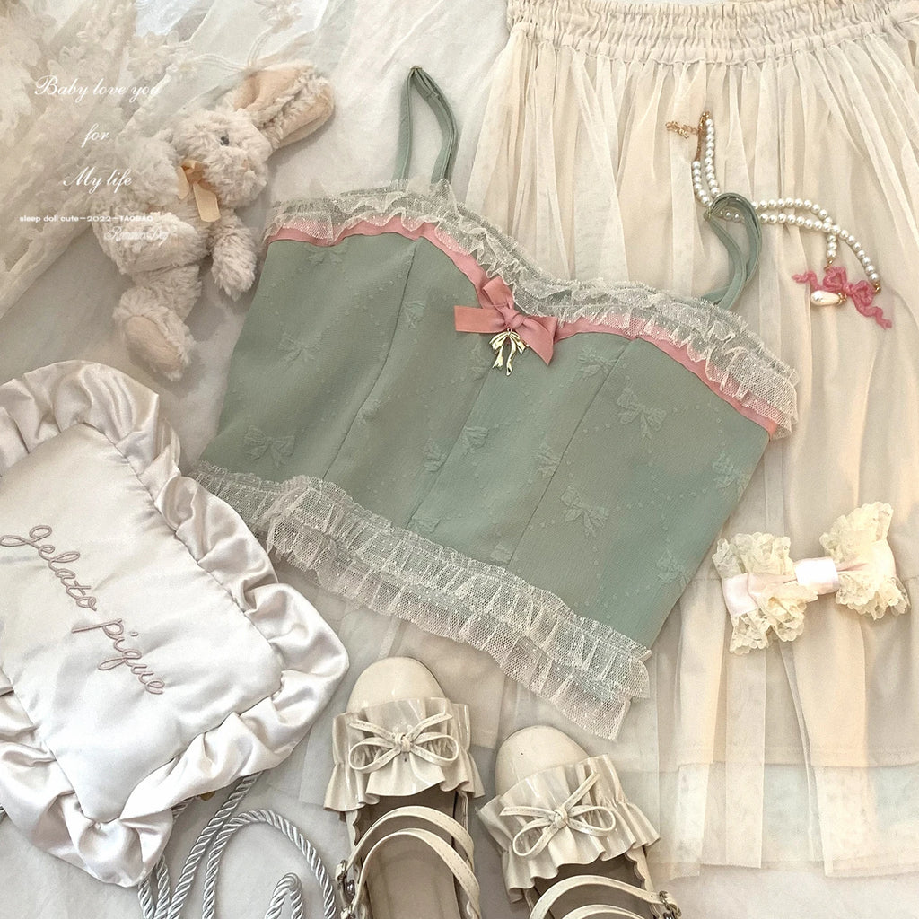 The Odette Ballet Bow Tie Set | Lace-Up High Waist Skirt & Strappy Top | Parisian Coquette Outfit