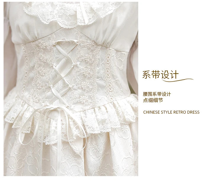 French Fairy Lantern Sleeve Midi Dress for Women Summer Elegant Retro Slim Sweet Party One Piece Dress Korean Casual Clothes