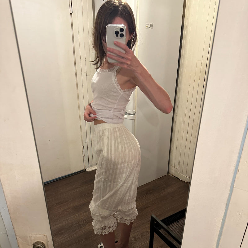 French Sweet Lolita Safety Short Pants Women Parisian Ruffleds Knickers Cotton Elastic Waist Victorian Bow Shorts Cute Bloomers